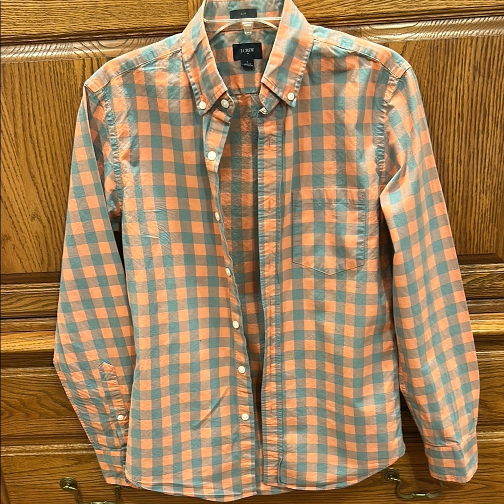 J. Crew Casual Button Down Shirt in Orange and Blue Plaid